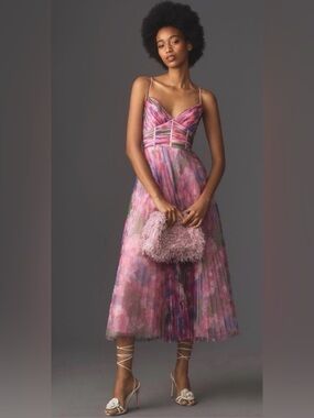 Monique Lhuillier Madison Tulle Midi Dress